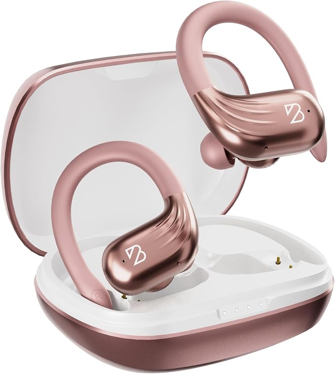 Back Bay Audio Runner 60 - Rose Gold Wireless Running Earbuds, 80 Hour Long Battery Life Over the Ear Earbuds with EarHooks, Wrap Around Ear Buds Wireless Bluetooth Earbuds with Microphone