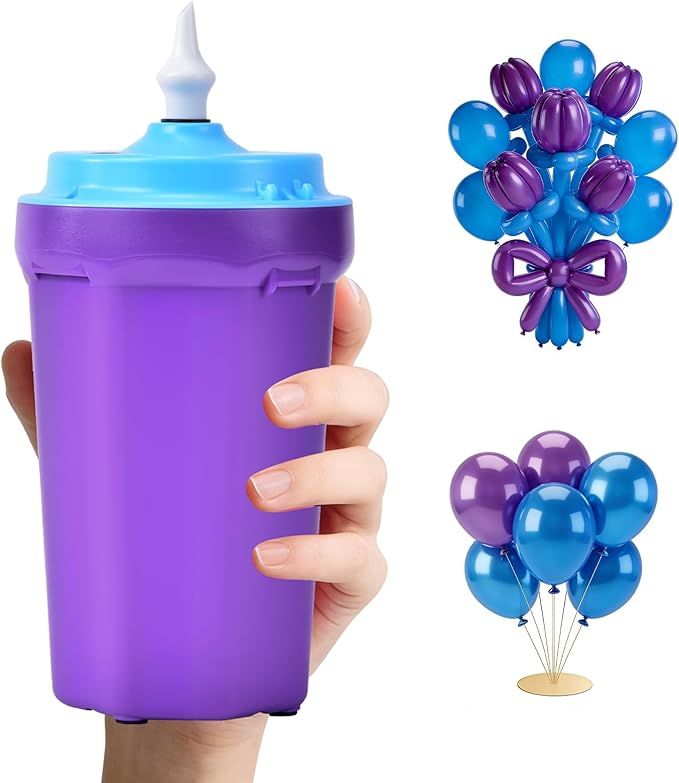 Portable Balloon Pump Electric, Rechargeable Cordless Balloon Pump Inflator for All Balloons, Latex 260q Foil Mylar Balloon Inflation, Quick-Fill Inflator& Deflator for Inflatables,Purple & Blue