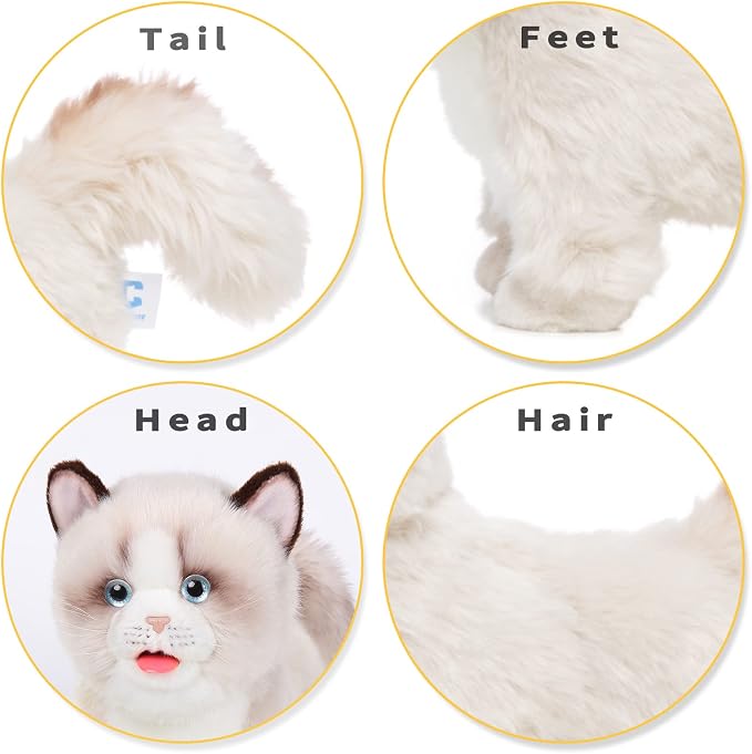 CU-MATE Electronic Stuffed Walking Cats, Realistic Interactive Pet Toy Cat, Walking, Barking, Wagging Tail & Talking, Present Gifts for 3+ Year (Ragdoll Cat)