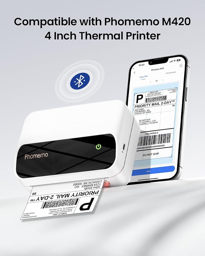 Phomemo Portable 4 Inch Thermal Label Printer with 55PCS White 4"x6" Thermal Labels