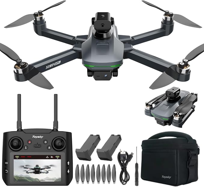 Adults GPS Drone with 4.5" Screen Remote Controller, 1080P HD Dual Lens Brushless Motor FPV RC Quadcopter, Auto Return Home, 360 Degree Flip, with 2 Batteries, Under 249g Full-Size Foldable Copter