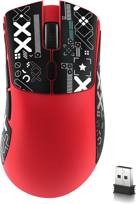 ATTACK SHARK R1 Wireless Gaming Mouse,Tri-Mode Connection (2.4G/Wired/BT5.2),55g Lightweight,18K DPI Optical Sensor,HUYU 20 Million Key Life,Ergonomic Design,for PC/Laptop/Win/Mac(Red+Sticker)