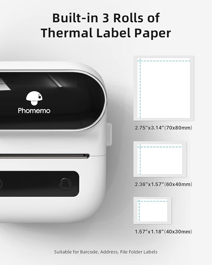 Phomemo M220 Label Maker & 4 Roll Label, 3.14 Inch Bluetooth Thermal Label Printer for Barcode, Address, Labeling, Mailing, File Folder Label, Easy to Use, Support Smartphone, Tablet&PC