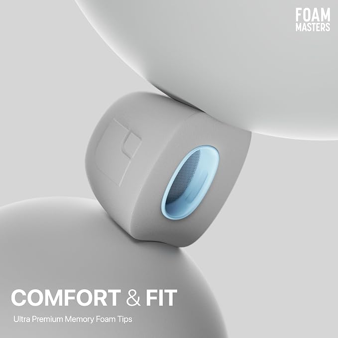 Foam Masters Ultra-Premium Memory Foam Ear Tips for AirPods Pro 3rd Gen (2025) | 3 Pairs | New Ver. | Secure Fit | Super Comfort | Better Noise Cancel | Replacement Buds (Assorted S/M/L, Gray)