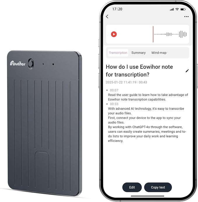 AI Voice Recorder, Transcribe & Summary with AI Technology, Real-Time Translation Voice Recorder Supported 59 Languages, 64GB Memory, Audio Recorder for Lectures, Meetings, Calls