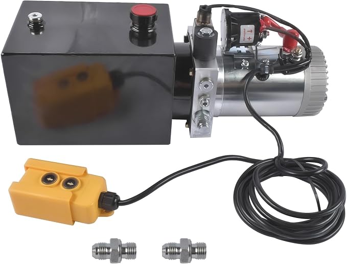 6 Quart Metal Reservoir, Single Acting, 12V DC Steel Hydraulic Pump Power Unit, 2 GPM Flow Rate, 3200 PSI Max Pressure, SAE #6 Ports for Dump Trailers, Car Lifts, DIY Hydraulic Systems