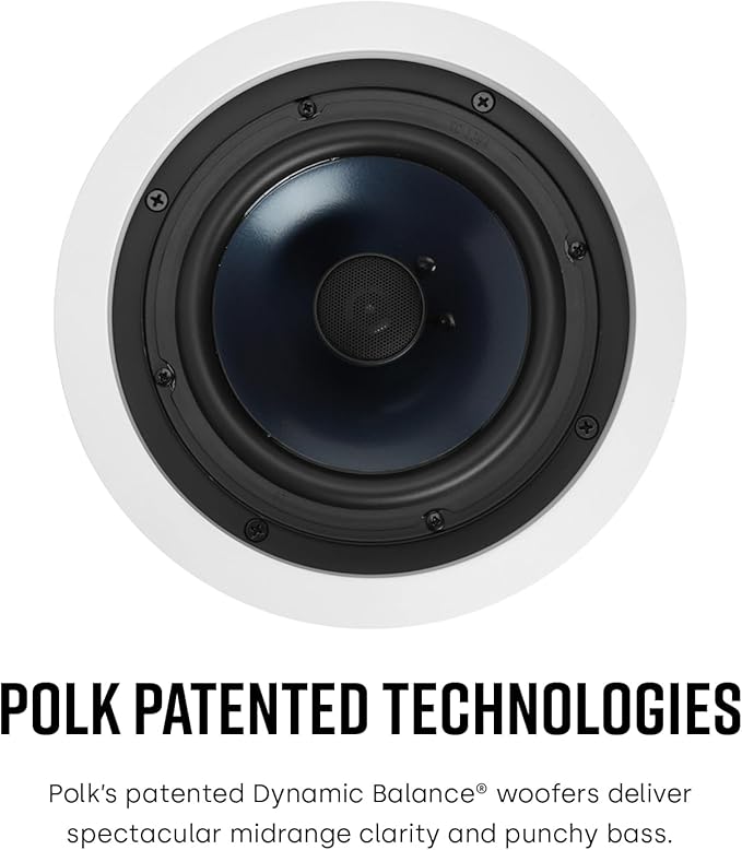 Polk Audio RC60i 2-Way Premium in-Ceiling 6.5" Round Speakers, Set of 2 Perfect for Damp and Humid Indoor/Outdoor Placement - Bath, Kitchen, Covered Porches (White, Paintable Grille) (Pack of 8)