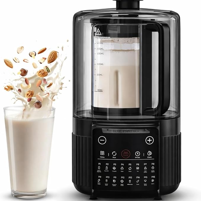 Blac Panther 16-in-1 Blender & Nut Milk Maker, 50oz – Soy/Oat Milk, Plant-Based Milk, Milkshake, Soup Maker. 8 High-Speed Blades, Ultra-Quiet Noise Canceling, Auto Timer, Heat Insulation.