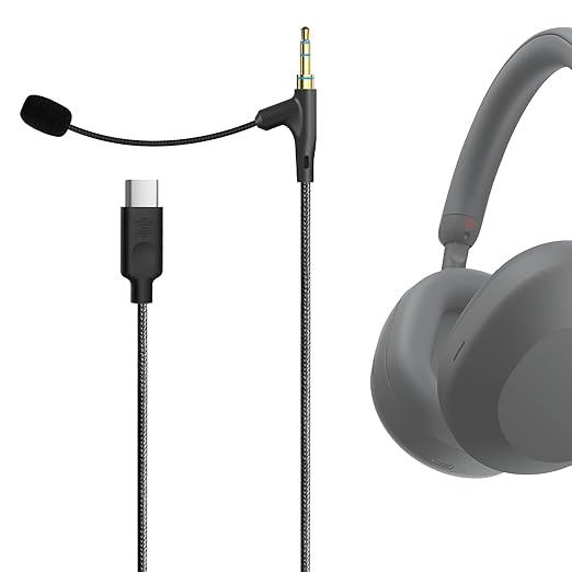 GEEKRIA Boom Mic Headphones Cable Compatible with Sony WH-1000XM5, Skullcandy Crusher ANC 2, Beats Solo 4, USB C Jack Replacement Cord with Boom Microphone for Gaming & Meeting (5.6 ft)