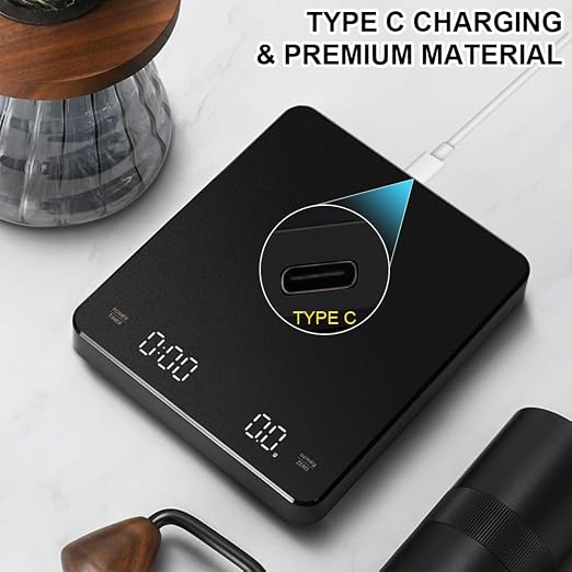 OBEST Mini Coffee Scale with Timer, Portable Kitchen Food Scale with Invisible Screen Rechargeable Digital Coffee Scale Espresso Scale with Timer 3kg/0.1g Precision Scale Classic Black
