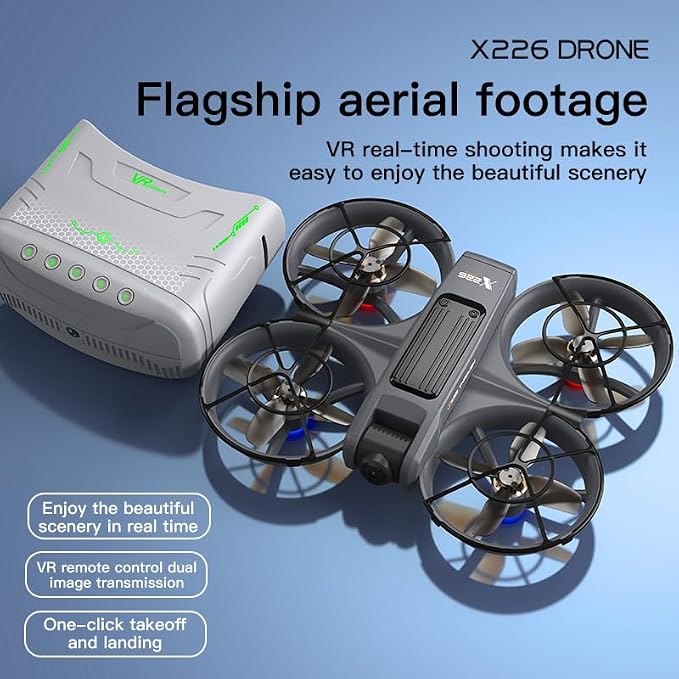 Adult Drone with VR Goggles Headset, First-Person View, 1080P HD Camera for Beginners FPV Quadcopter, 360° Flip, Brushless Motor, Optical Flow Hovering, Speed Control, Propeller Guards, One-Key Takeoff/Landing, Remote Control Helicopter and Airplane fo...