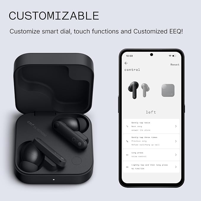 CMF Buds Pro 2 Wireless Earbuds with Smart Dial, 50dB Hybrid Noise Cancelling Earbuds Wireless Bluetooth 5.3, 11mm Bass with LDAC, 6 Hi-Res Audio Mics, 43H Playtime, Fast Charging Case, Dark Grey