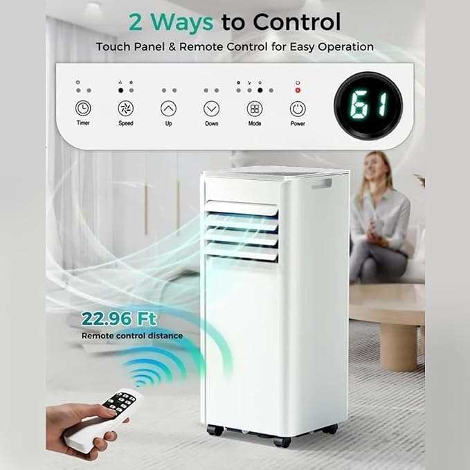 10000 BTU Portable Air Conditioner for 450 Sq.Ft, 3-in-1 AC Unit with Remote & LED Display, Quiet Cooling, Fan, Dehumidifier, Window Kit for Bedroom Home Office Dorm
