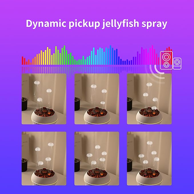 Dynamic Jellyfish Diffuser Humidifier, 7 Colors LED Lights 250ml Essential Oil Diffuser,Remote Control Humidifier for Bedroom & Office