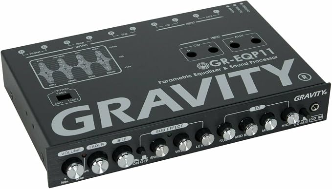 Gravity GR-EQP11 Digital Bass Machine 1/2 Din 9V 4-Way Car Parametric Equalizer w/Front, Rear + Sub Output and Night Illumination