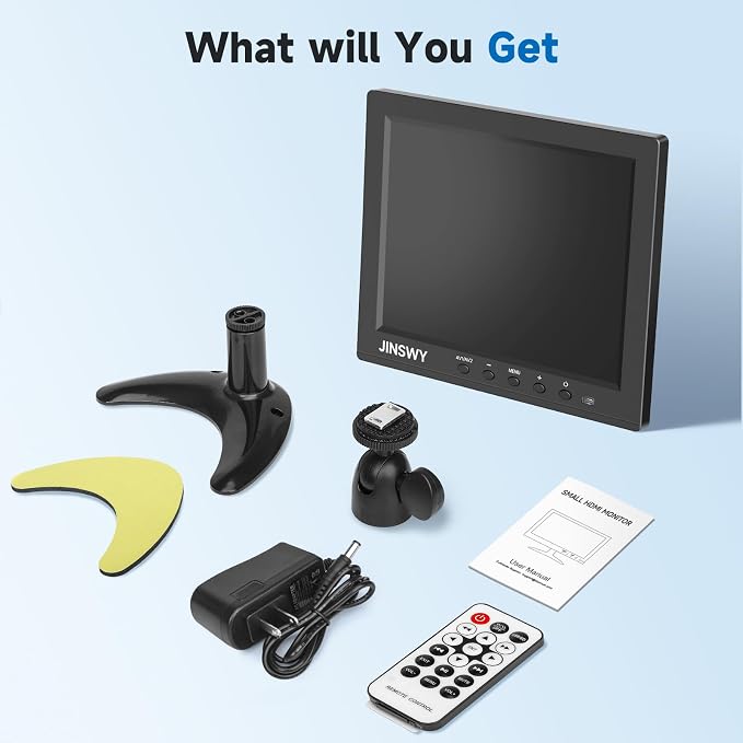 8" Security Monitor, 800x600 HD Display, HDMI VGA BNC AV USB Ports, Small Monitor with Built-in Speakers & Remote Control, for CCTV Surveillance, DVR, PC, Raspberry Pi