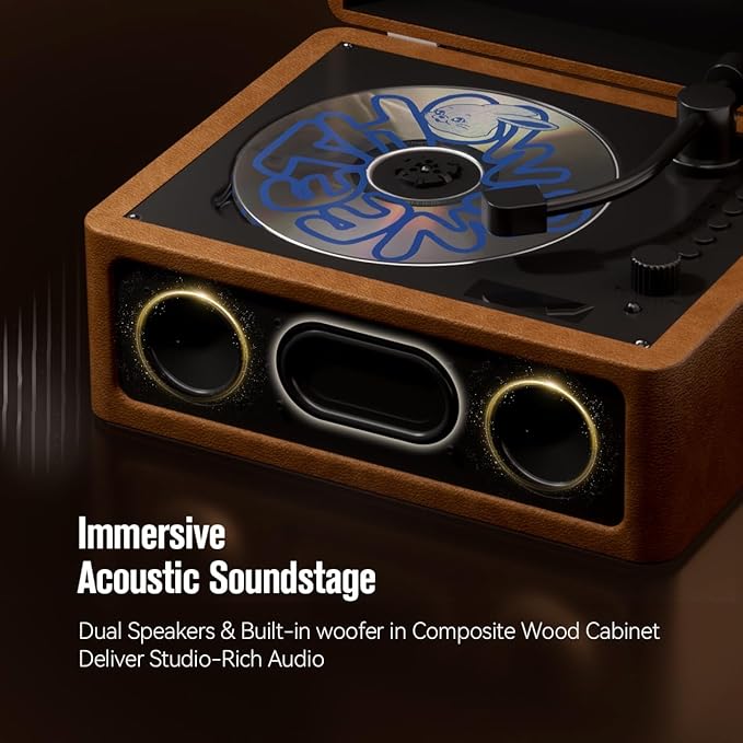 Retro Bluetooth CD Player Looks Like a Record Player, 3000mAh Rechargeable Battery for 3-4Hours Playback, CDplayer with Remote, USB/AUX, Dual Speakers