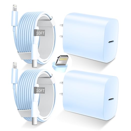 DiHines Phone 14 13 12 11 Fast Charger,10FT Long Fast Charging Lightning Cable with 20W USB C Charger Block for Phone 14/14 Pro Max/13/13 Pro Max/12/12 Pro Max/11/11Pro/XS/Max/XR/X,Pad,Blue