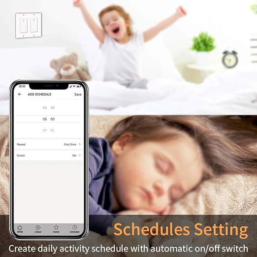 Micmi Smart light switch 2gang, Works with Alexa, Compatible with Google Assistant, No Hub Required, Smart Home WiFi Wireless, Suit for 1/2/3/4 Gang Switch Box, Neutral Wire Required, White 4pack