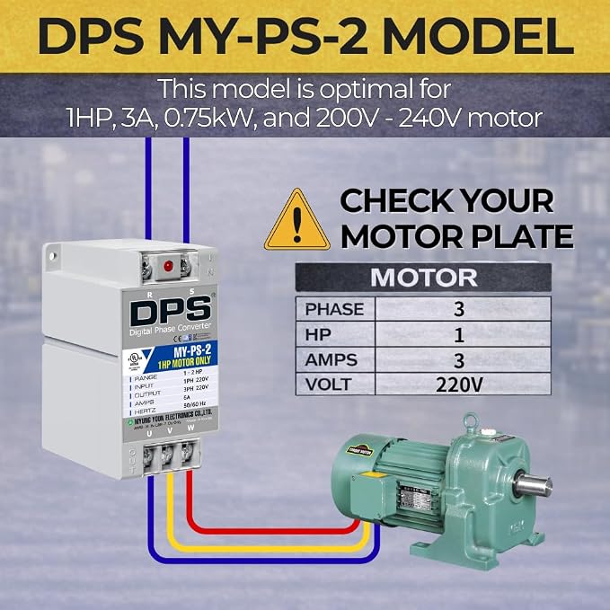 DPS 2HP My-PS-2 Used for 1HP(0.75kW) 3A Motor, Single to 3 Phase Converter, 1 DPS Must Be Used for 1 Motor Only, Input/Output 200-240V, UL Listed