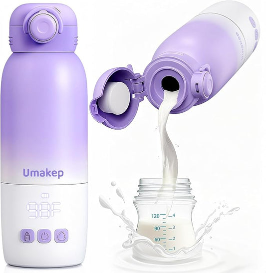 Portable Bottle Warmer for Travel - 12oz Cordless Milk Warmer, Dual Heating Modes for Breast Milk & Water, Fast Heating Smart Temperature Control, Ideal for Outdoor, Car, and Nighttime Feeding
