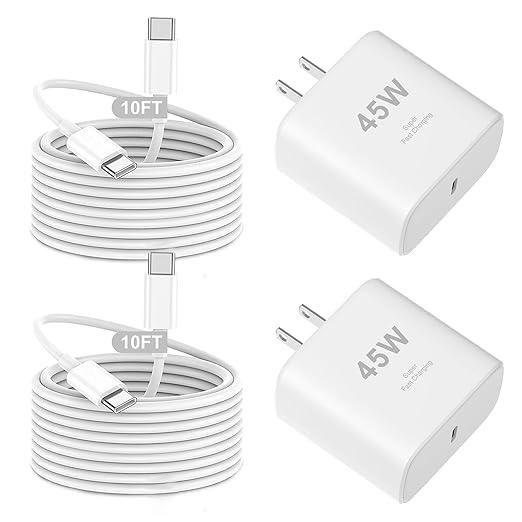 iPhone 17 16 Pro Max Charger Fast Charging,2Pack 45W USB C Super Fast Charger & 10FT Long Type C Charging Cable Cord for iPhone 17e/17 Pro Max/17Pro/17 Air/17/16Pro/15,iPad Pro/Mini/Air,Galaxy S26/S25