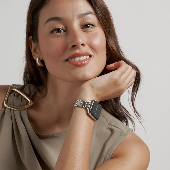 My Pretty Strap - Compatible Apple Watch Band Strap, Stainless Steel Fashion iWatch Replacement Strap- Easy Resizing, No Tool Needed, Fits Most Wrists- Compatible with Series 1-11, SE and Ultra