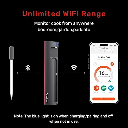 WiFi Wireless Bluetooth Meat Thermometer Digital, Smart AI Powered Cooking Thermomer with APP Control, IP67 Waterproof Meat Probe for BBQ, Oven, Grill, Smoker (Pro)