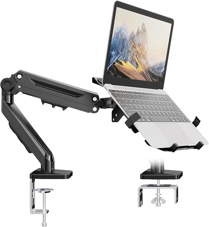 PUTORSEN Laptop Arm Mount Desk - Fits Max 18" Notebook and 40" Computer Screen, 2-in-1 Monitor Mount with Adjustable Laptop Tray, Hold Up to 26.5lbs