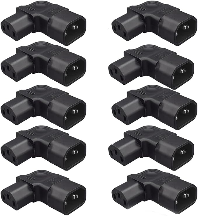(10Packs) IEC320 C14 to C13 Right Angle Power Adapter,C14 to C13 90 Degree Left Turn Power Extension Adapter,PDU Plug/Socket 90 Degree Wall-Mounted LCD TV