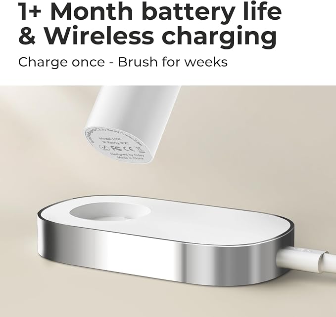 Oday Sonic Electric Toothbrush for Adults with Wall Mounted UV Toothbrush Cleaner Holder and 4 Brush Heads, Wireless Charging, IPX7 Waterproof, 1 Month+ Battery, White