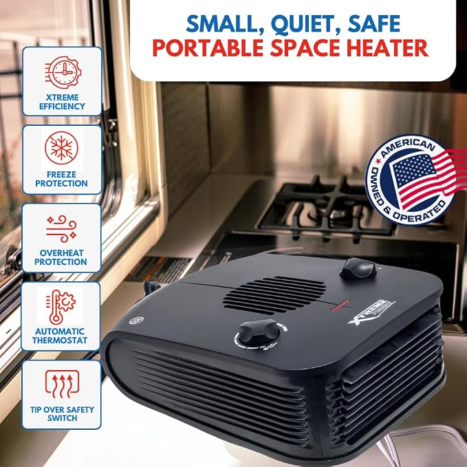 Xtreme Heaters Boat, Cabin & RV Heater | Overheat Protection, Tip-Over Protection, Portable | Boat Heater, Heat RV Bay (Black)