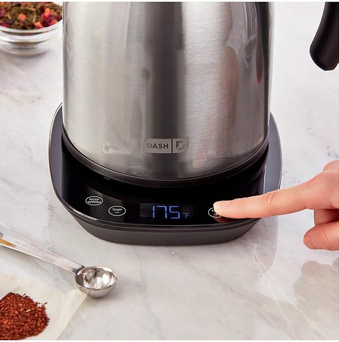 Dash Insulated Electric Kettle, 1.7L Stainless Steel Tea Kettle with Temperature Control, Keep Warm, Digital Display, Cool-Touch Exterior, Hot Water for Tea & Coffee, 1500W