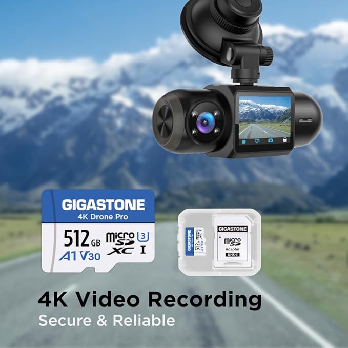 【Designed for Drone】 GIGASTONE 512GB Micro SD Card, 4K Drone Pro, MicroSDXC Memory Card for Security Camera, DJI Drone or Action Camera, 4K Video Recording, UHS-I U3 A1 V30, 100MB/s, with Adapter.
