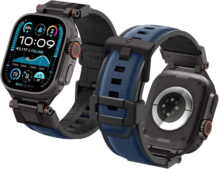 Spigen DuraPro Armor Durable Metal Connector Strap Designed for Apple Watch Band Compatible with Ultra 2/1 49mm, Series 10 46mm, 9/8/7 45mm, SE2/SE/6/5/4 44mm, 3/2/1 42mm