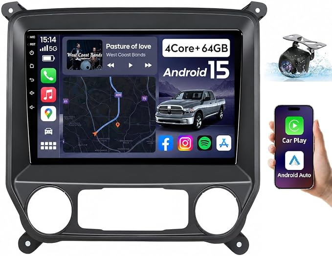 10.2" 4Core 64ROM Android 15 Upgrade Car Radio for 2014 2015-2018 Chevy Silverado: GMC Sierra 1280 * 800 HD IPS Touch Screen Wireless CarPlay Android Auto GPS 5G WiFi Bluetooth Backup Camera SWC FM