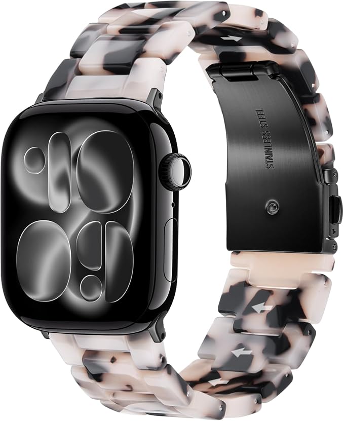 V-MORO Lightweight Resin Bands Compatible with Apple Watch Series 8/9/10/11 Band 45mm/46mm/44mm/42mm Fashion Strap Compatible iwatch Ultra 49mm Series 7/SE/6/5/4/3/2/1(Tortoise Stone Flower)