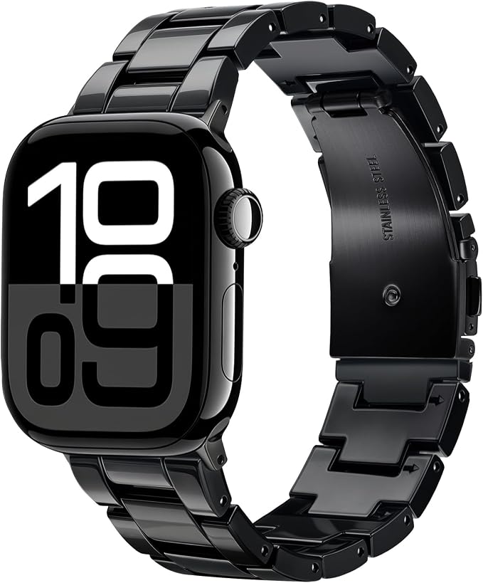 V-MORO Resin Strap Compatible with Apple Watch Band Series 11/10/9/8/7 46mm 45mm 44mm 42mm,Men Women Fashion Lightweight Black Wristband Replacement for iWatch Series 6/5/4/3/2/1/SE