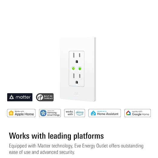 Eve Energy Outlet (Matter) 3-Pack – Smart Outlet & Power Meter, App & Voice Control, No Bridge, Thread, Works with Apple Home, Alexa, Google Home, SmartThings, 100% Privacy, Requires Thread Router