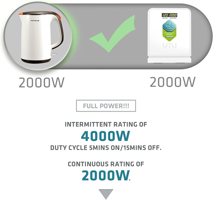 UMI 2000W Step Up Voltage 110v to 220v Converter, Voltage Converter 110v to 220v for Large Capacity Device Up to 4000W, Step Up Converter 110v to 220v with Pure Copper Coils- Transformer 110v to 220v
