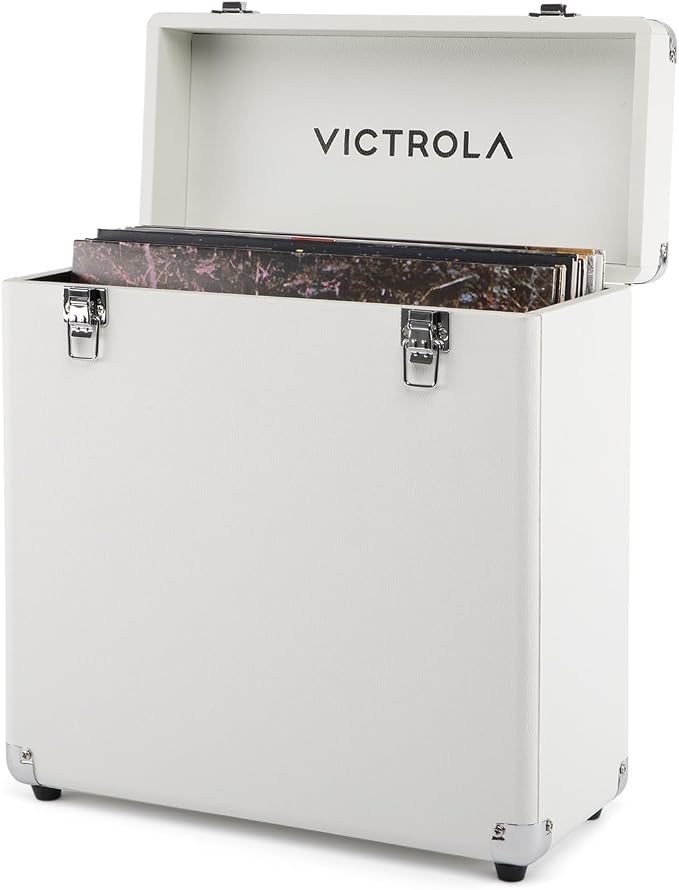 Victrola Collector II (2026 Model) – Vinyl Record Storage Case – Hold 30+ Vinyl Turntable Records, Heavy-Duty Hardware, Soft Interior Lining, Portable Box with Carry Handle (White)