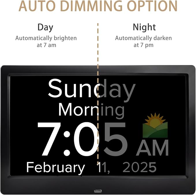 10.1 Inch Digital Alarm Clock with Date and Day of The Week for Dementia Seniors, Multiple Alarm Types Sets,Voice Announcement Time, Auto DST, Gifts for Elderly People