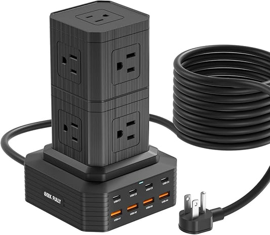 Charging Station (100W), 17-in-1 USB C Power Strip with Surge Protection, 6.6Ft Extension Cord, 4 USB C and 4 USB A Ports, 9 AC Outlets for Home Office Dorm Room