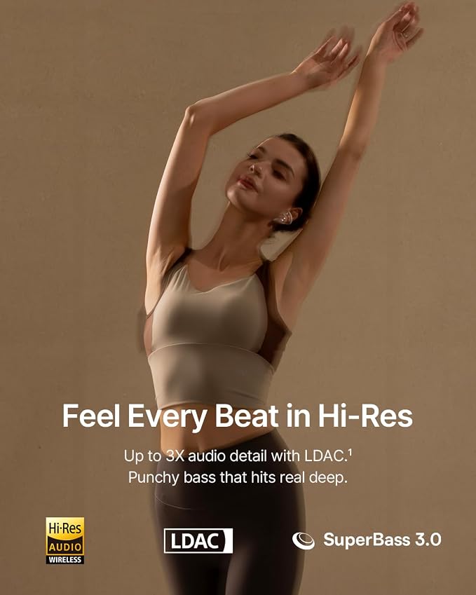 Baseus Bowie MC2 Open Ear Clip On Earbuds, CloudComfort 2.0 Wrap-Around Design, LDAC Hi-Res Audio, Bluetooth 6.0, 55H Playtime, 4-Mic AI Clear Call, IP67 Waterproof for Running Gym Workouts