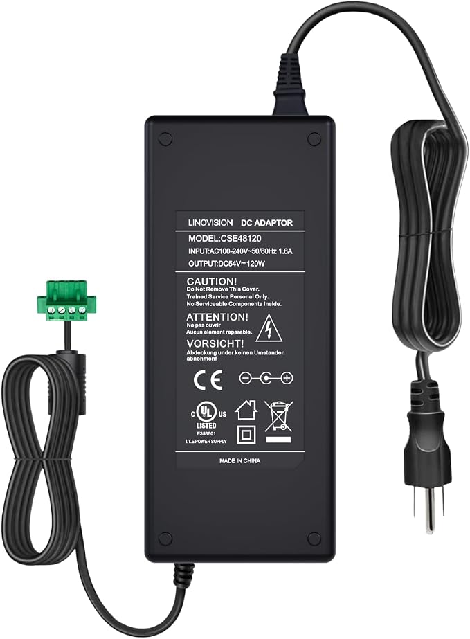 LINOVISION UL Listed DC 54V 2.2A Power Adapter, AC 100-240V to DC 54V 2.2A 120W Power Supply Adapter for PoE Switches and PoE NVRs