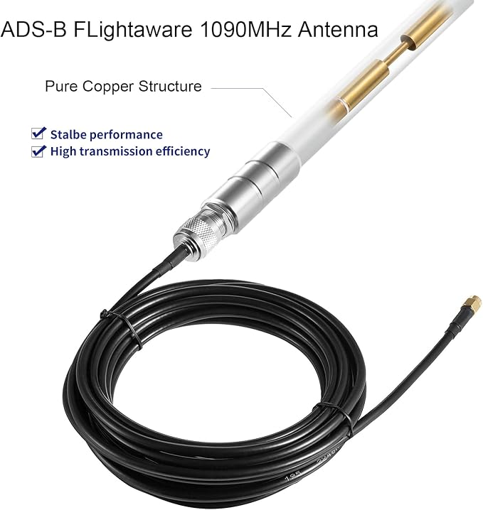 1090MHz 978MHz Dual Band ADS-B Antenna Flightaware Outdoor 5dBi Fiberglass Antenna with 10ft Extension SMA Cable, Increase Catching Distance and Number, Eifagur