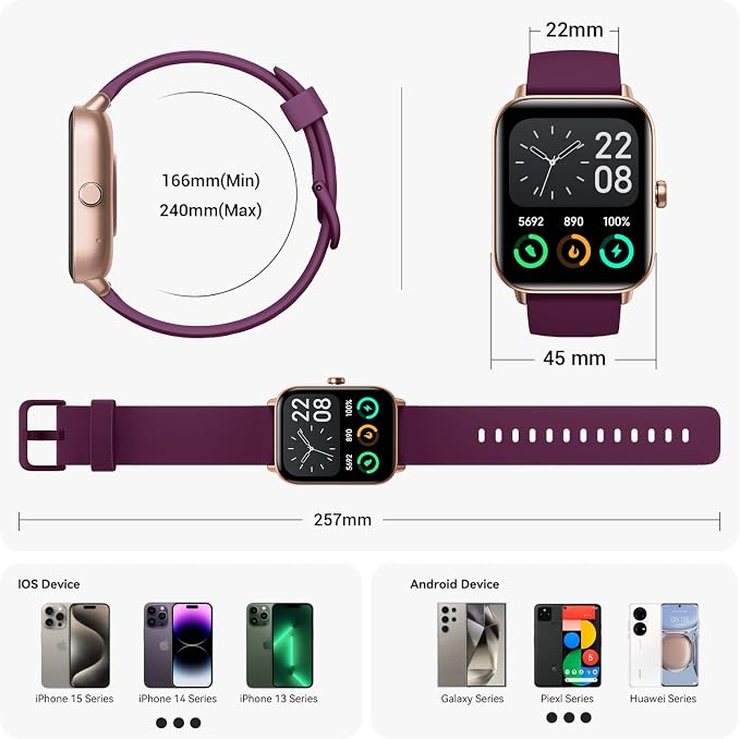 Smart Watches for Women,1.85 inch AMOLED Touchscreen for Android & iPhone Alexa Built-in Bluetooth Calls,Fitness Watch 110+ Sport Modes Heart Rate/Sp02/Sleep/Calories Monitor IP68 Waterproof