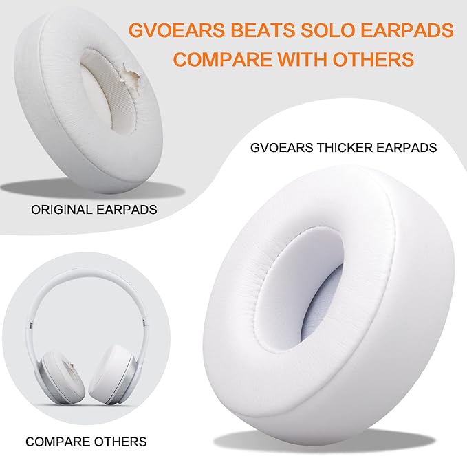 Replacement Ear Pads for Beats Solo 3, Ear Cushions for Beats Solo 2 & Solo 3 Wireless/Wired Headphones, Not Fit Beats Studio On-Ear Headphone with Stronger Adhesive, Thicker Memory Foam(White)