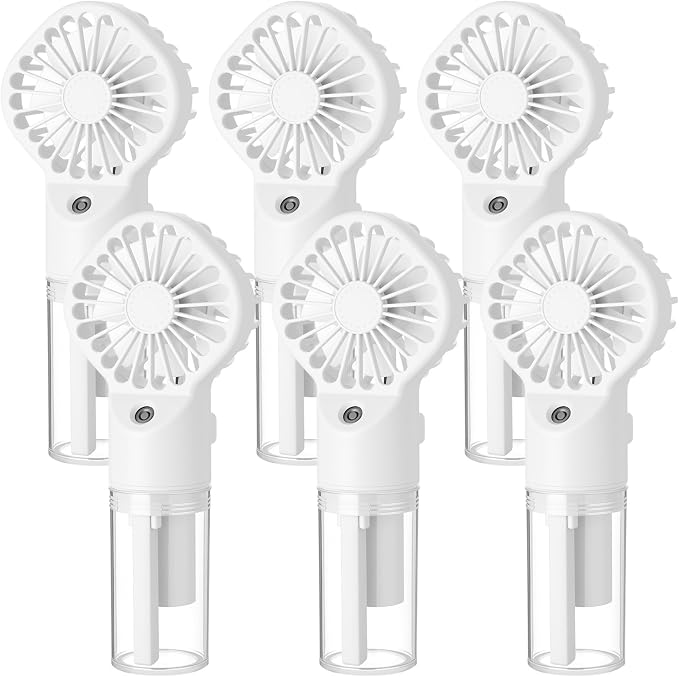 6 Pack Misting Fan Portable Mini Handheld Rechargeable Fans with 4 Speeds Water Spray Fan Personal Cooling Fans for Travel Camping Outdoor Home Office Makeup Commute(White)