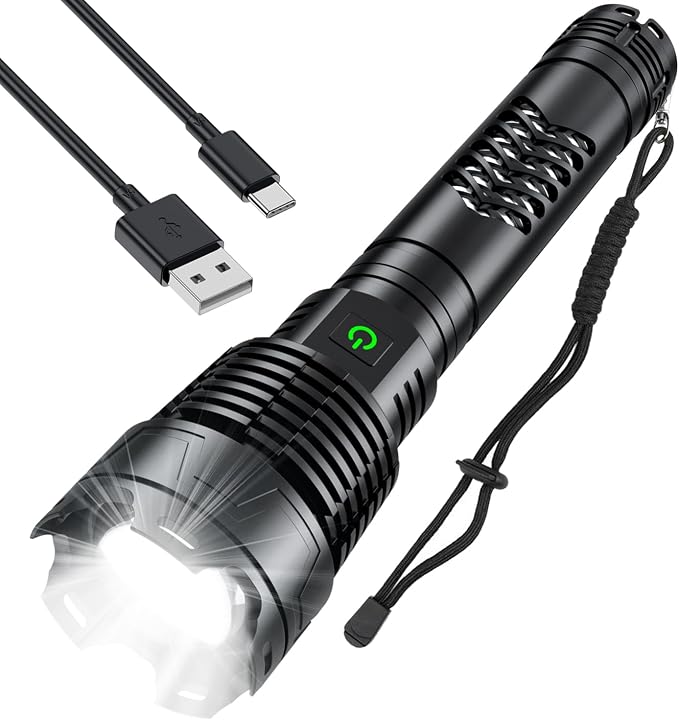 Weoxi Rechargeable Flashlights High Lumens, 100000 Lumens Super Bright Flashlights with Long Handle, 5 Modes & Zoomable, Waterproof Powerful Handheld Flashlight for Camping Emergency